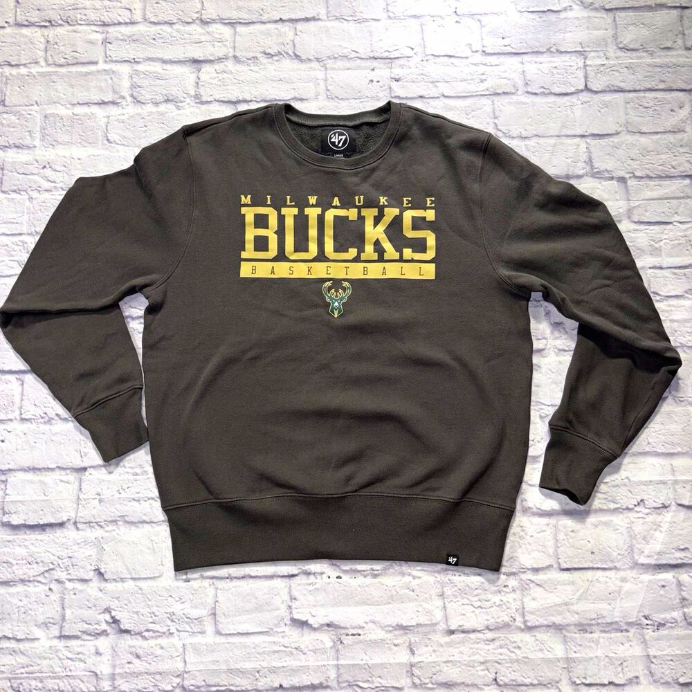 ’47 Milwaukee Bucks NBA Basketball Crewneck Sweatshirt Gray Size L